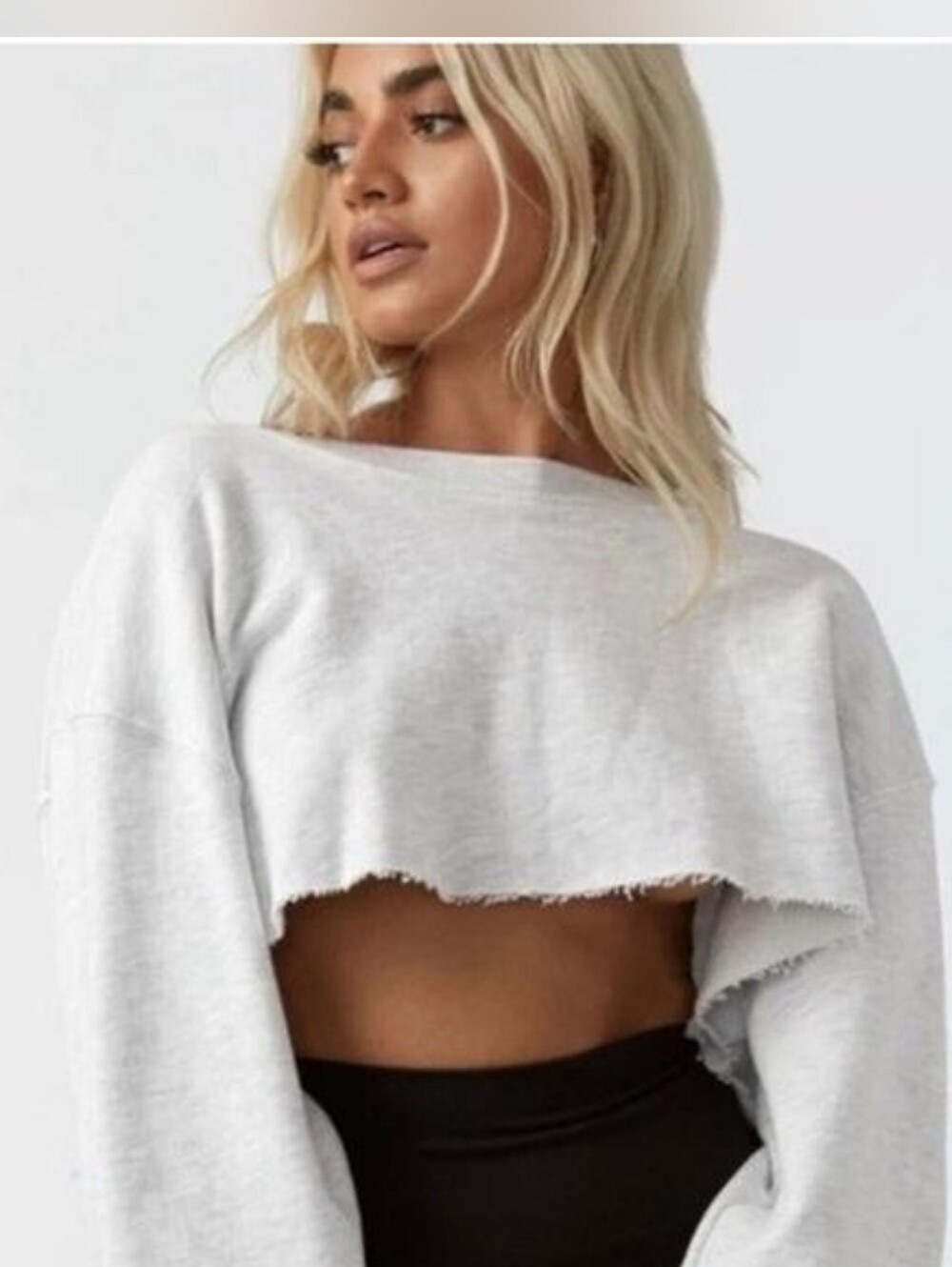 Joah Brown Heather Grey Cropped Sweatshirt One Size